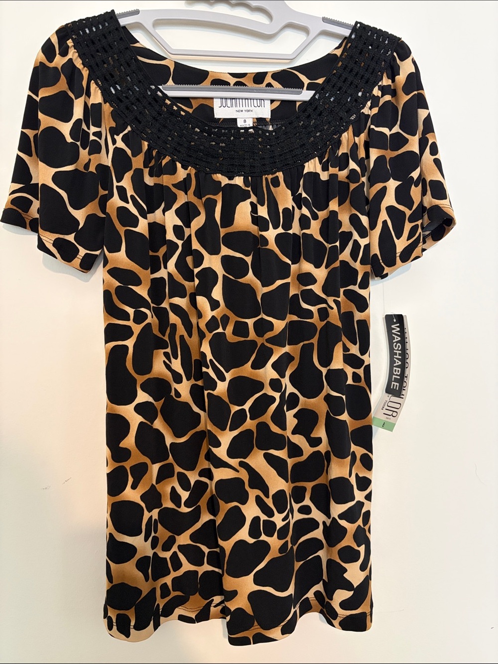 Julian Taylor Black and Tan Giraffe Print Blouse